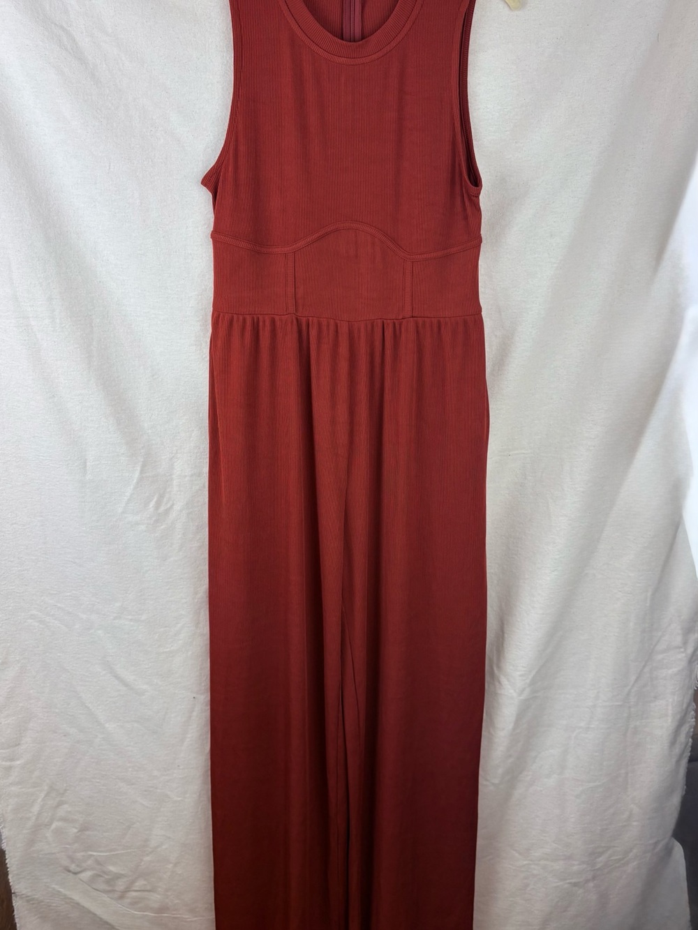 Cider Sleeveless Burnt Orange Jumpsuit Zipper Back Pockets NWT